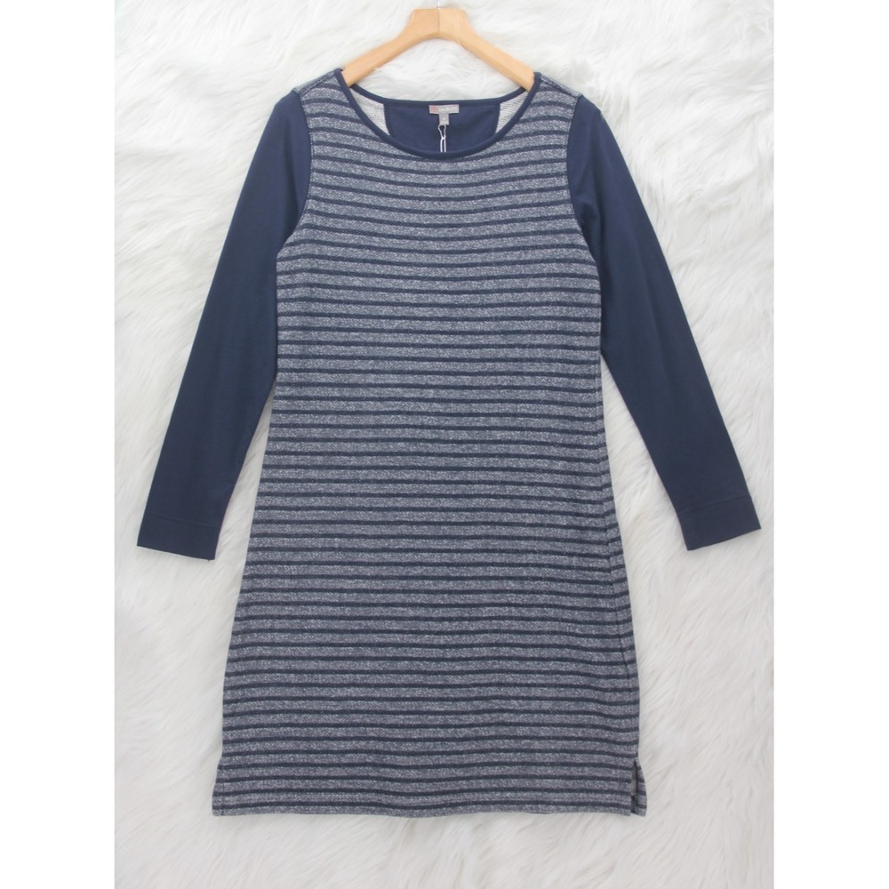 Talbots Sweater Dress Women's Medium Blue Lightweight Long Sleeve Striped Cotton